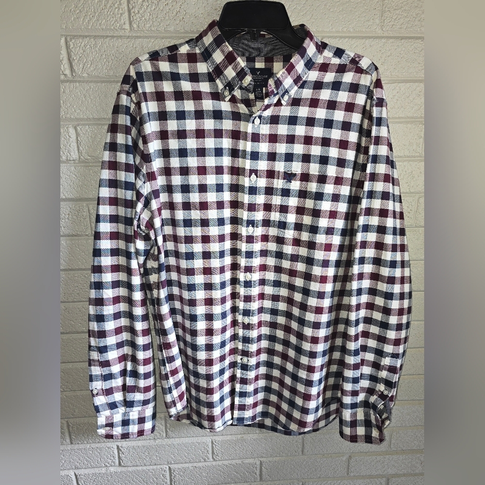 AMERICAN EAGLE MENS BUTTON UP LONG SLEEVE PLAID SHIRT LARGE